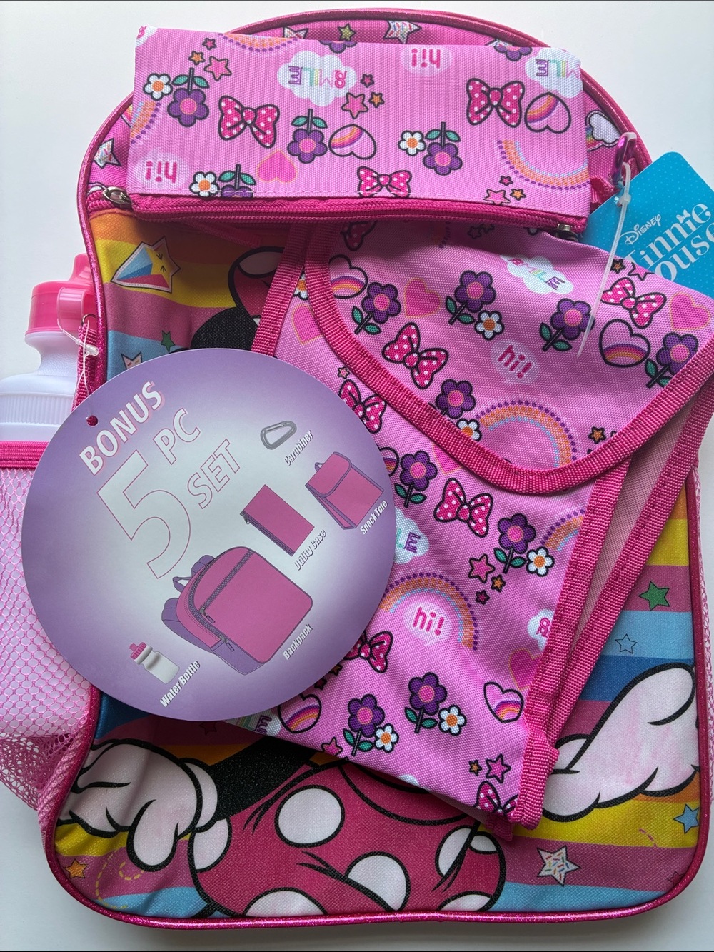 Disney Minnie Mouse Pink and Yellow Kids Backpack Set